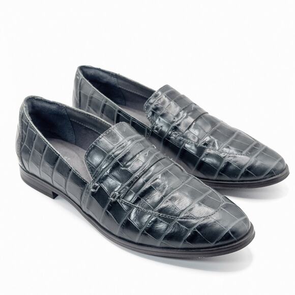 Rockport Women’s Loafers Mod Dark Academia Croc Texture Black Slip-On Size 9 - Picture 2 of 8